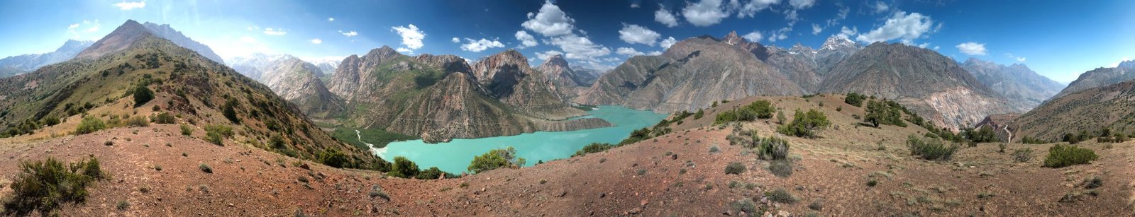 Panorama of peaks and valleys in the Fann Mountains, Tajikistan