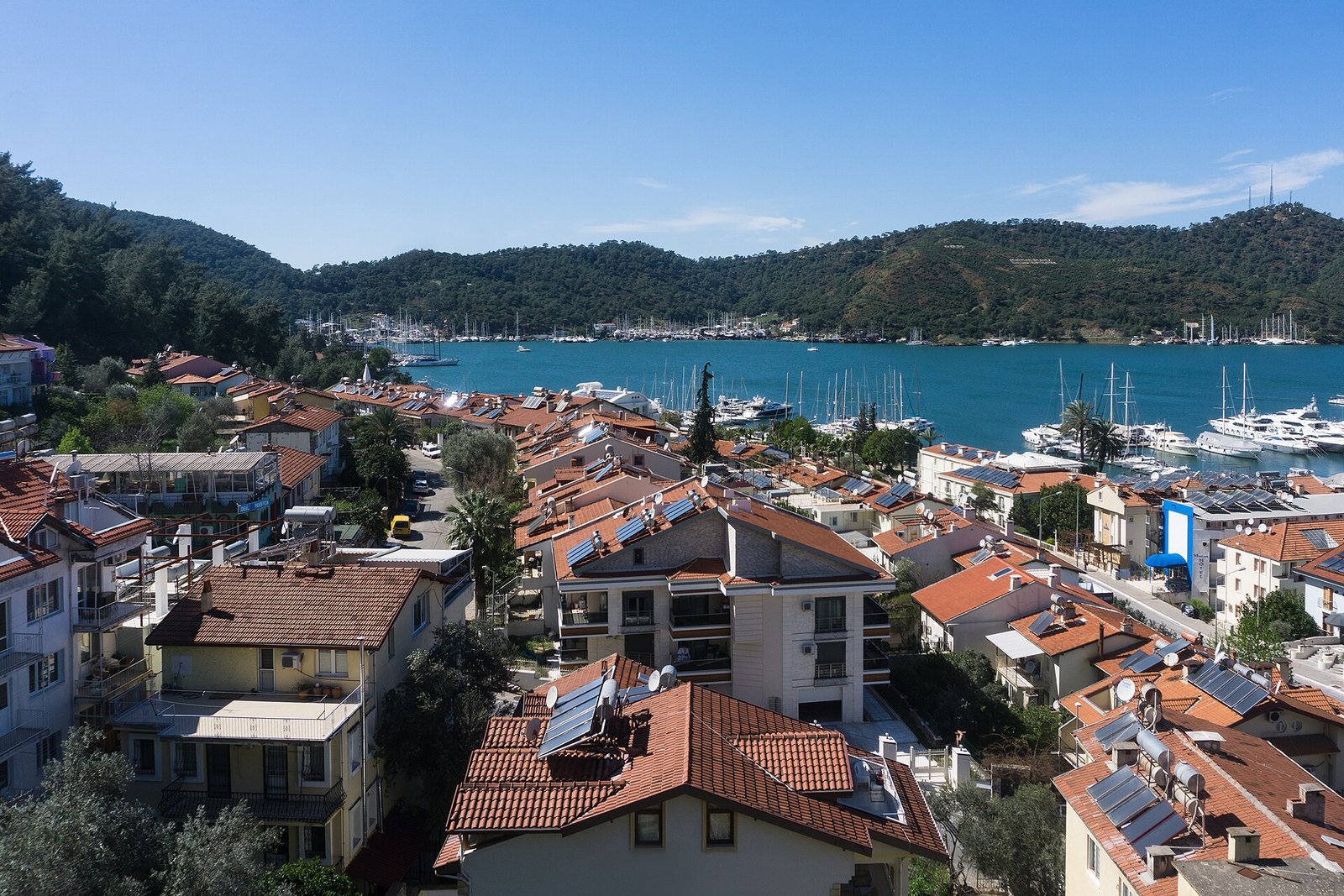 Fethiye town and its harbour seen from the hillside