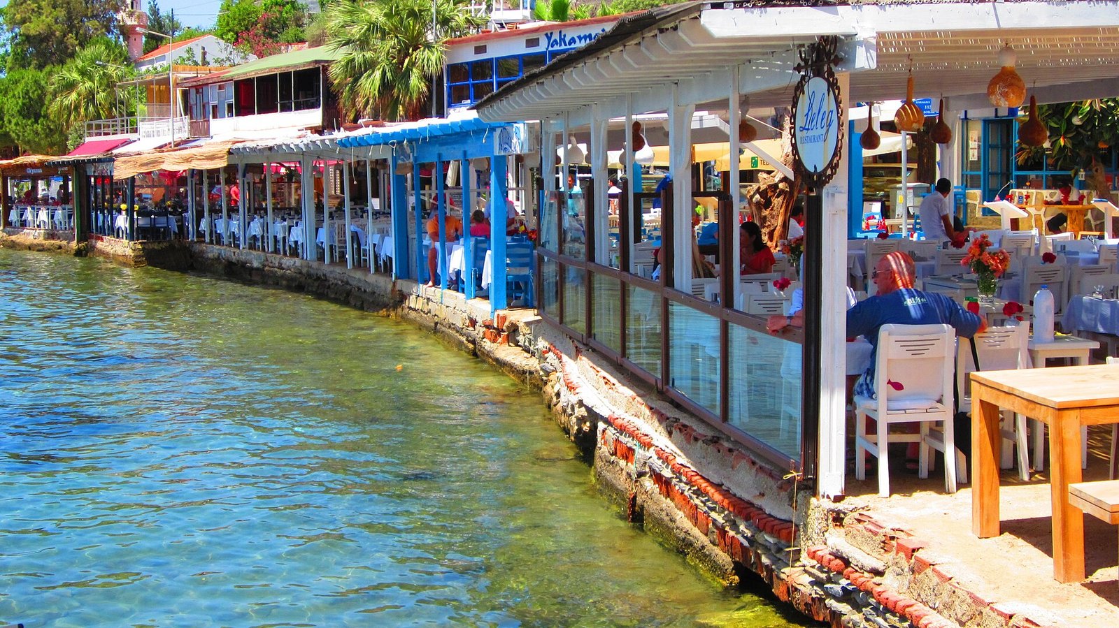 Waterside fish restaurants at Gümüşlük on the Bodrum peninsula