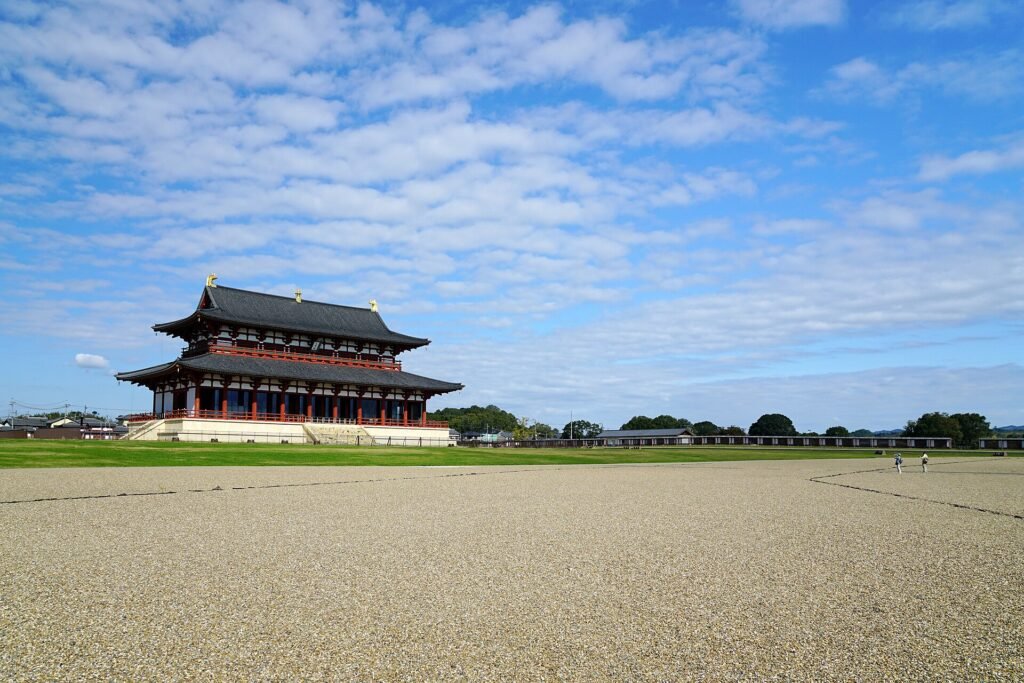 The reconstructed Suzakumon gate at the Heijo Palace site