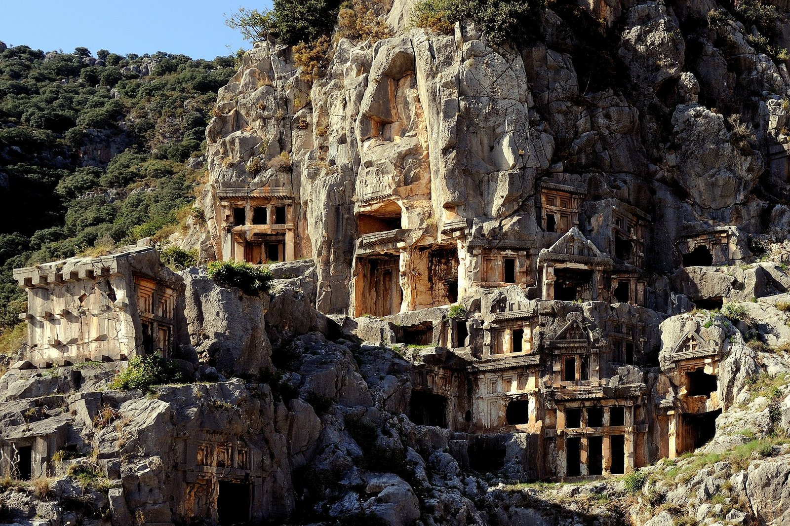 Lycian rock-cut tombs in the cliff face at Myra, Demre