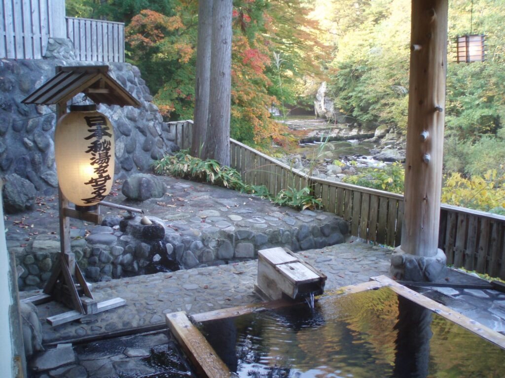 An outdoor onsen bath in Japan