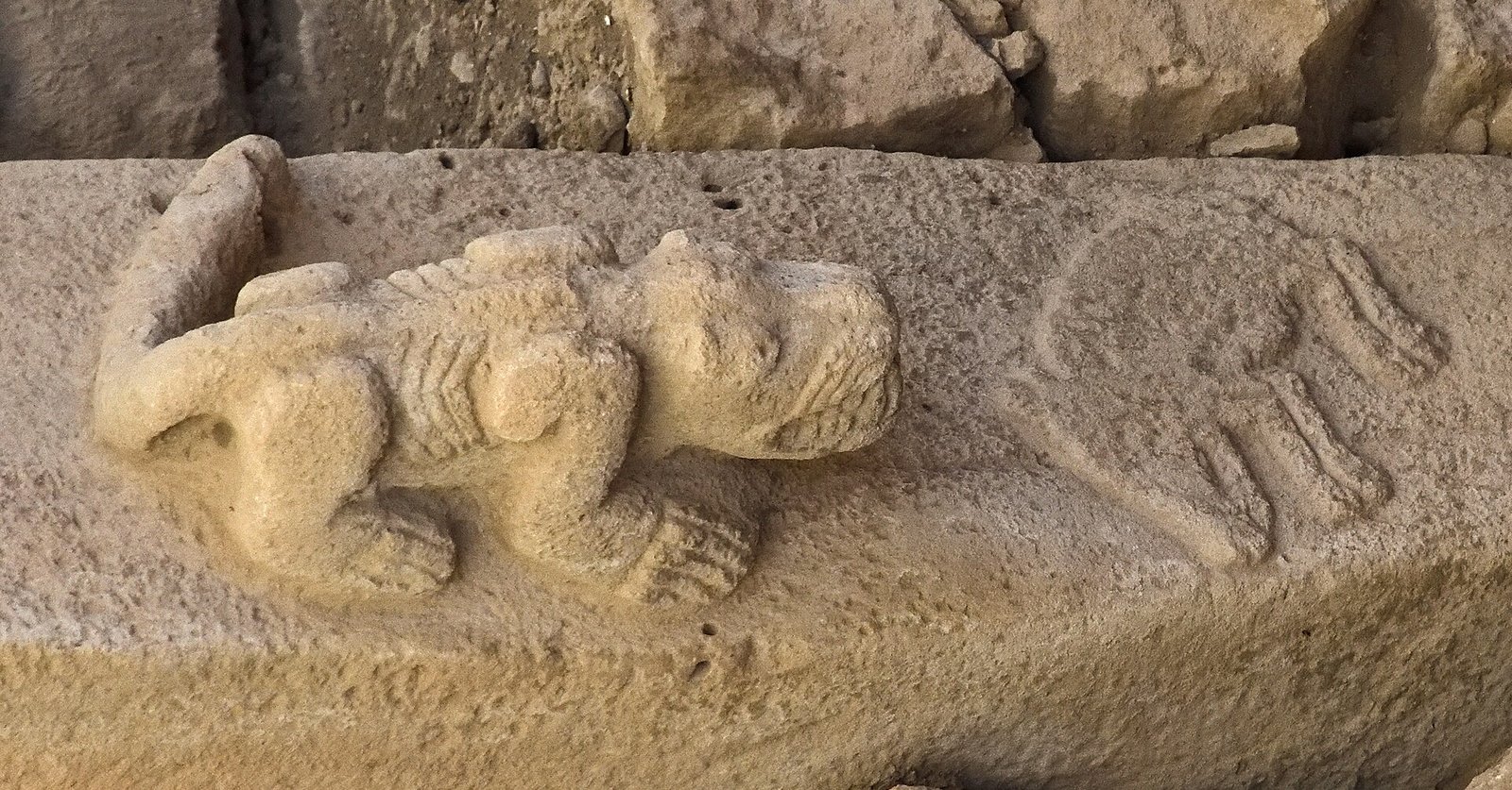 A carved animal relief on a T-shaped pillar at Göbekli Tepe
