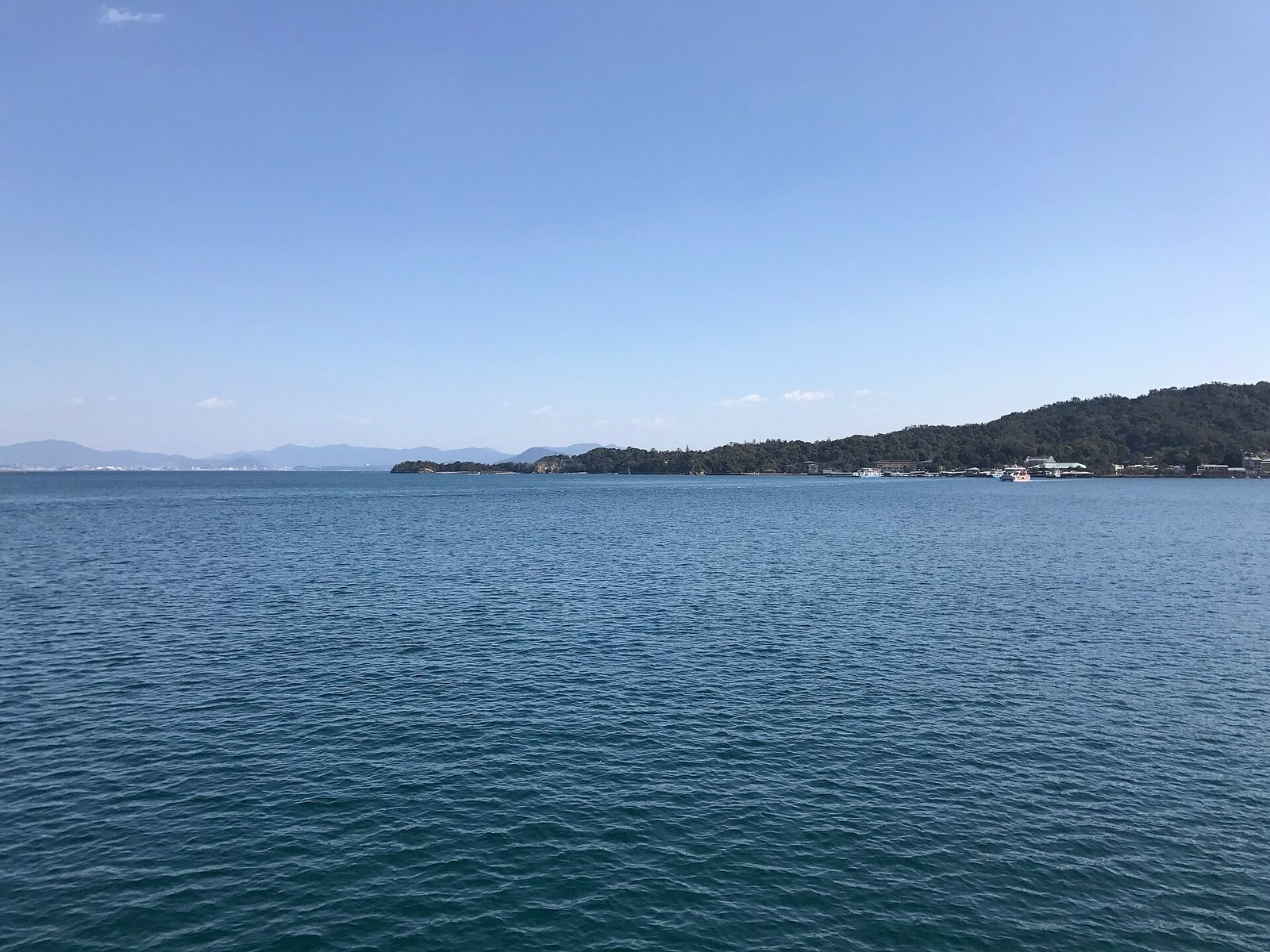 Miyajima seen across the water from the Hiroshima Bay ferry