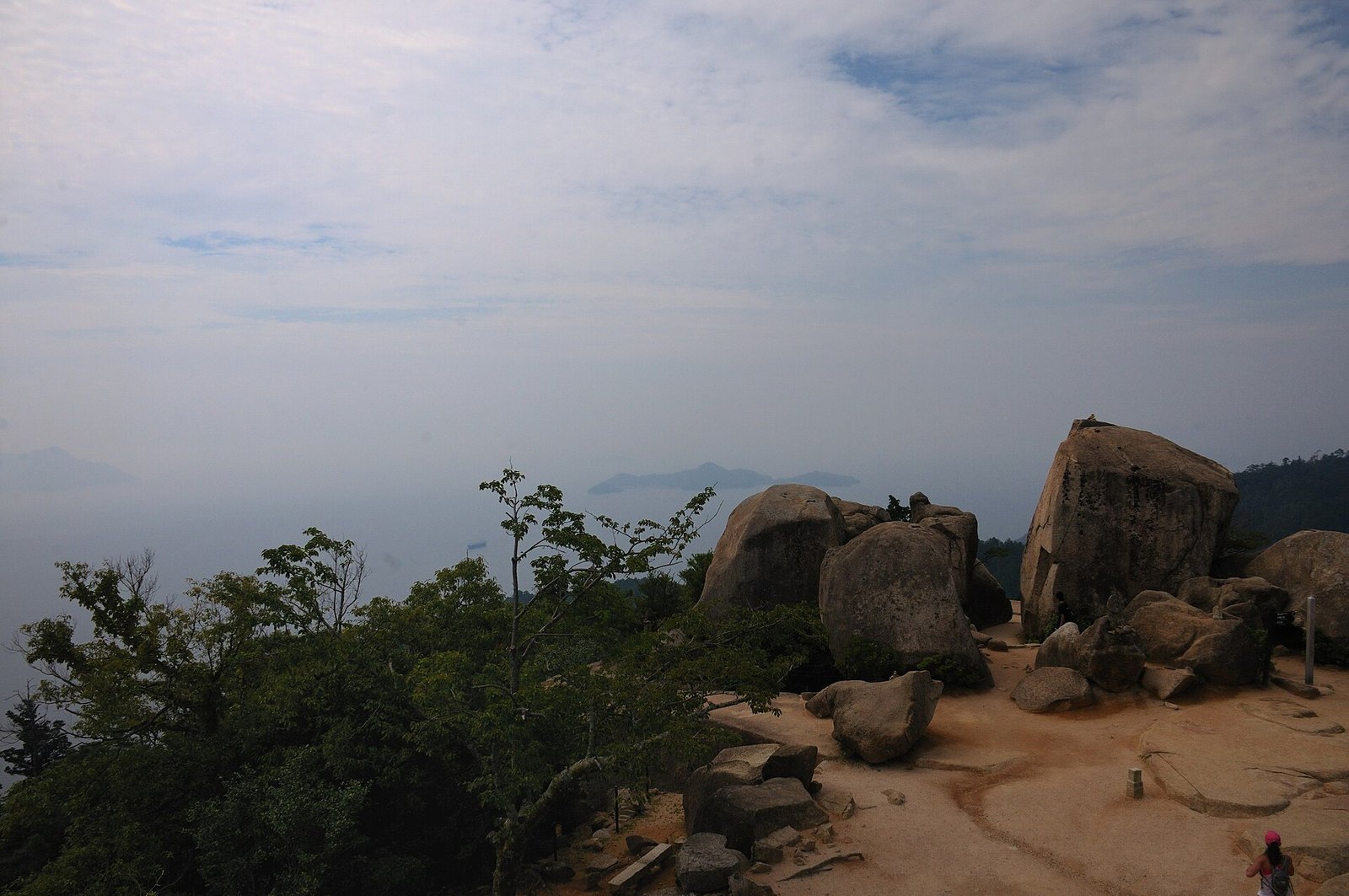The boulder-strewn summit of Mount Misen on Miyajima looking over the Inland Sea
