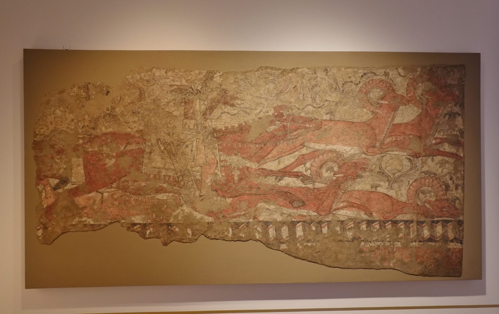 A Sogdian wall painting of a hunting scene excavated at Penjikent, Tajikistan