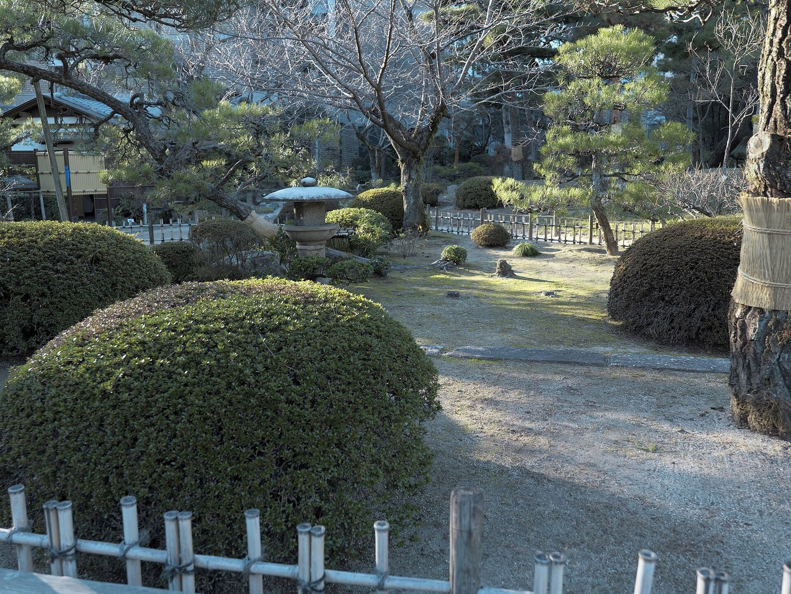 Clipped shrubs and stone lanterns in Shukkeien garden, Hiroshima